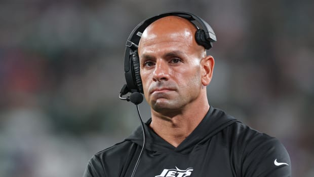 New York Jets coach Robert Saleh during the 2023 NFL season.